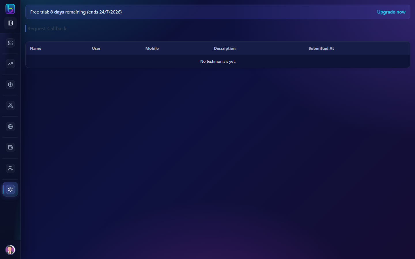 Request Callback page