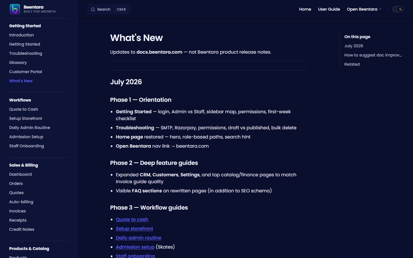 changelog page