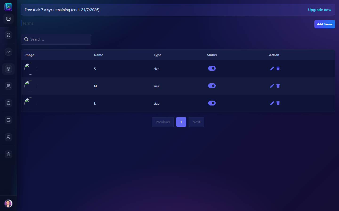 Configure Terms page