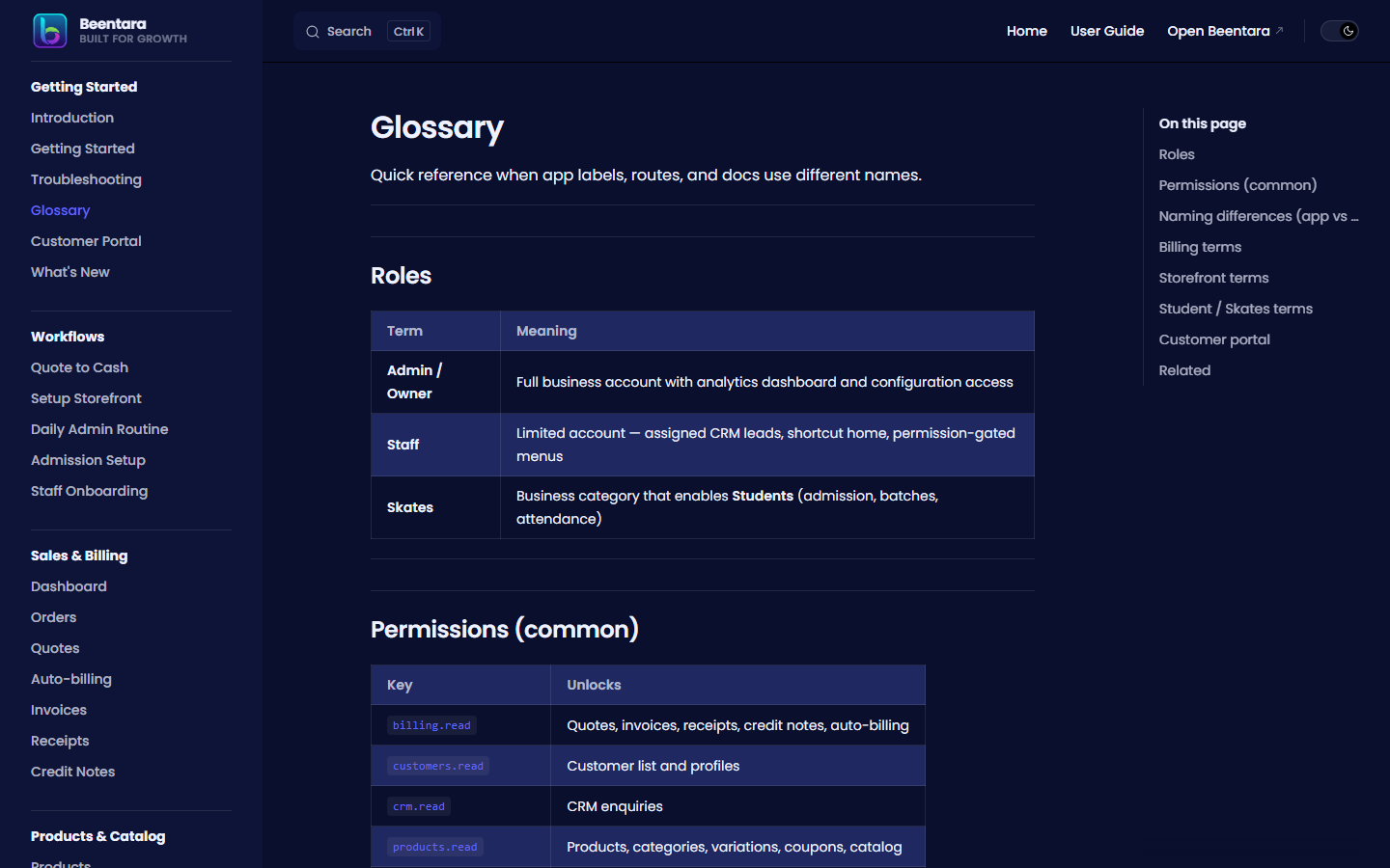 glossary page