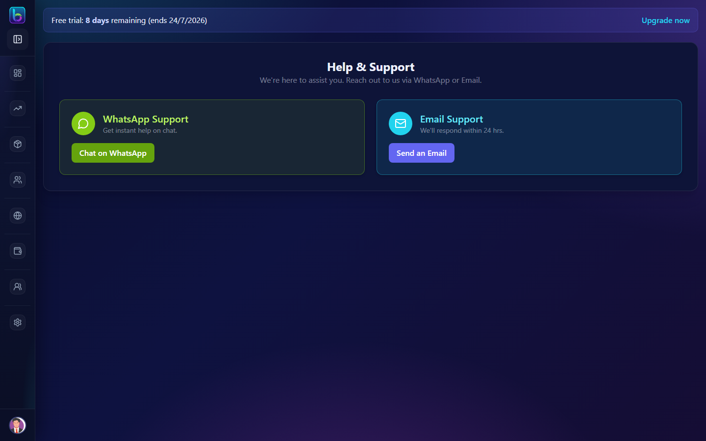 Help & Support page