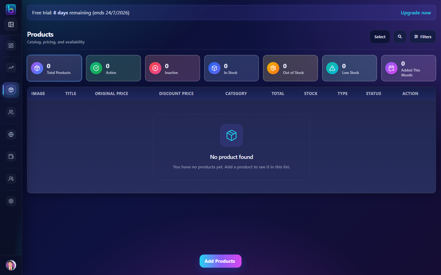 Products list page