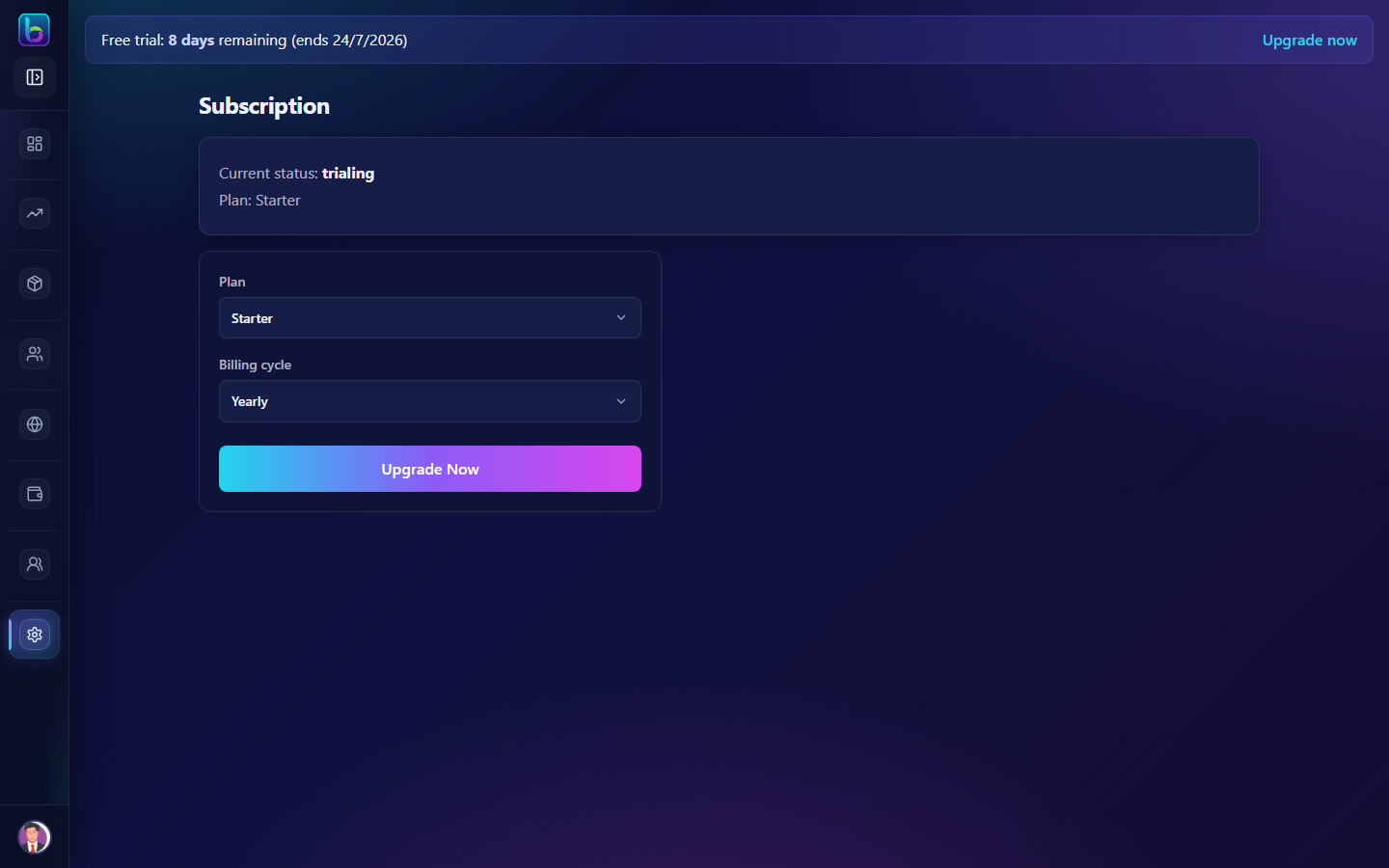 Subscription page