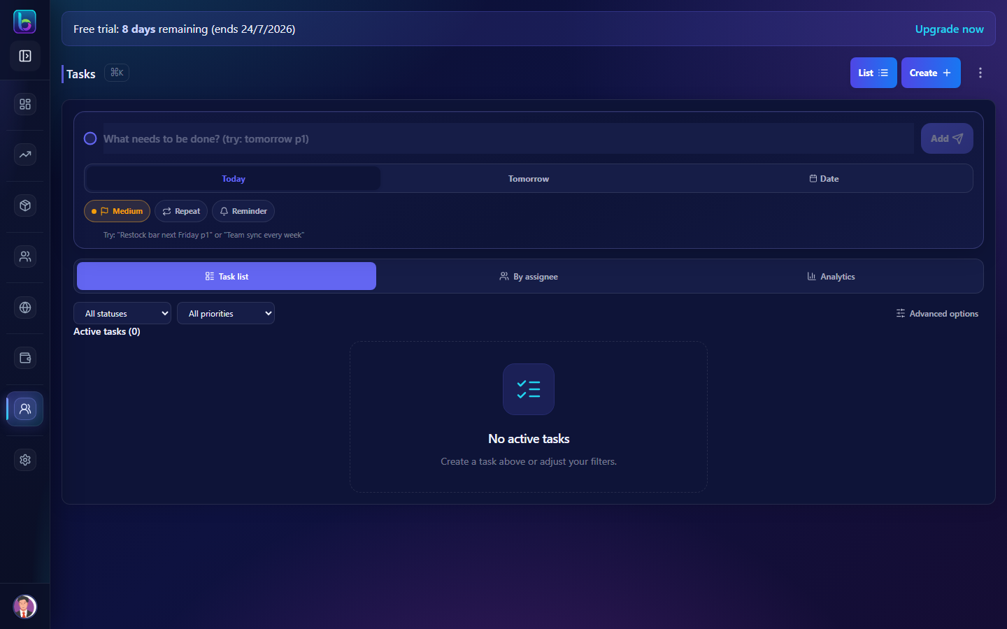 Tasks page