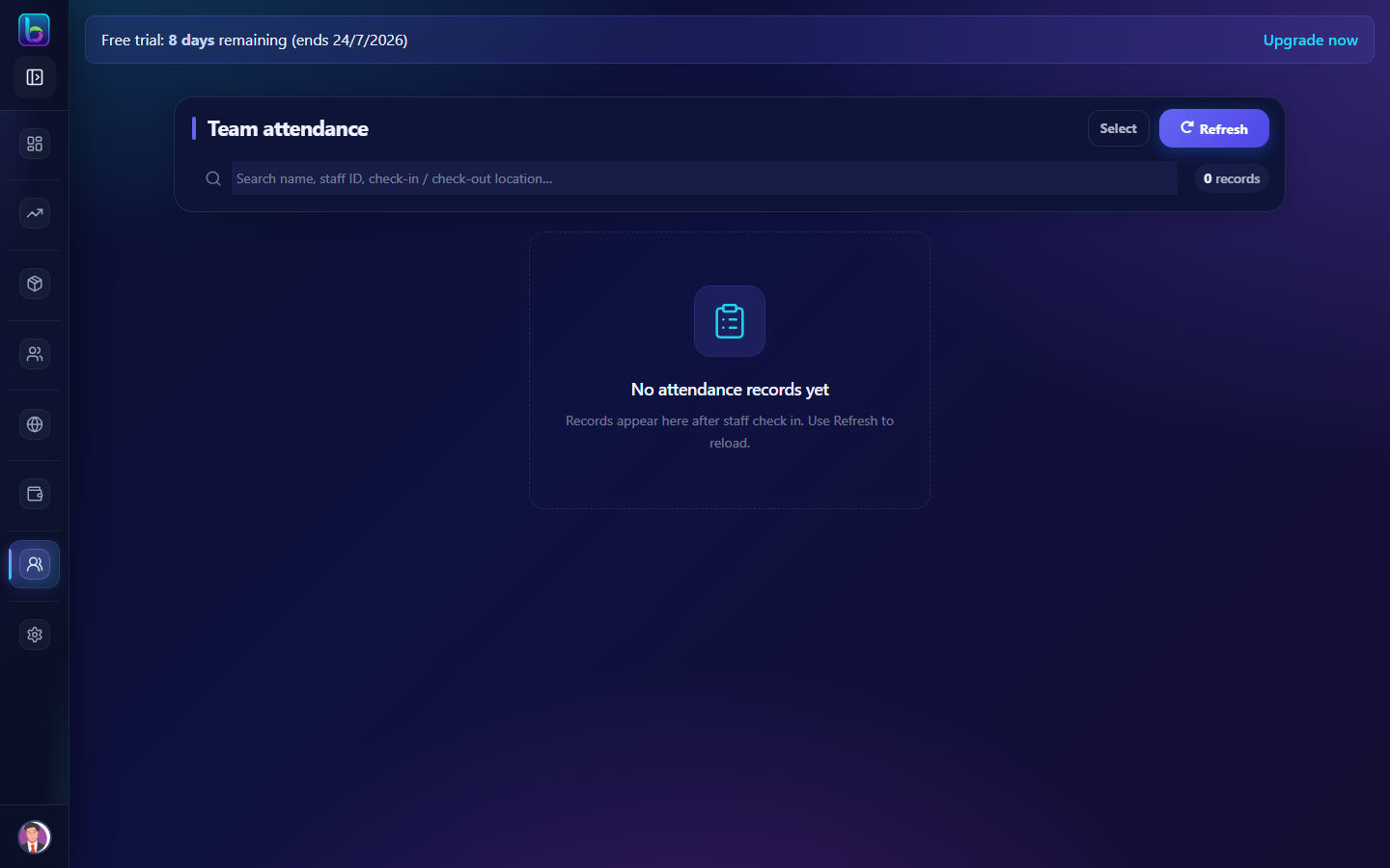 Team Attendance page