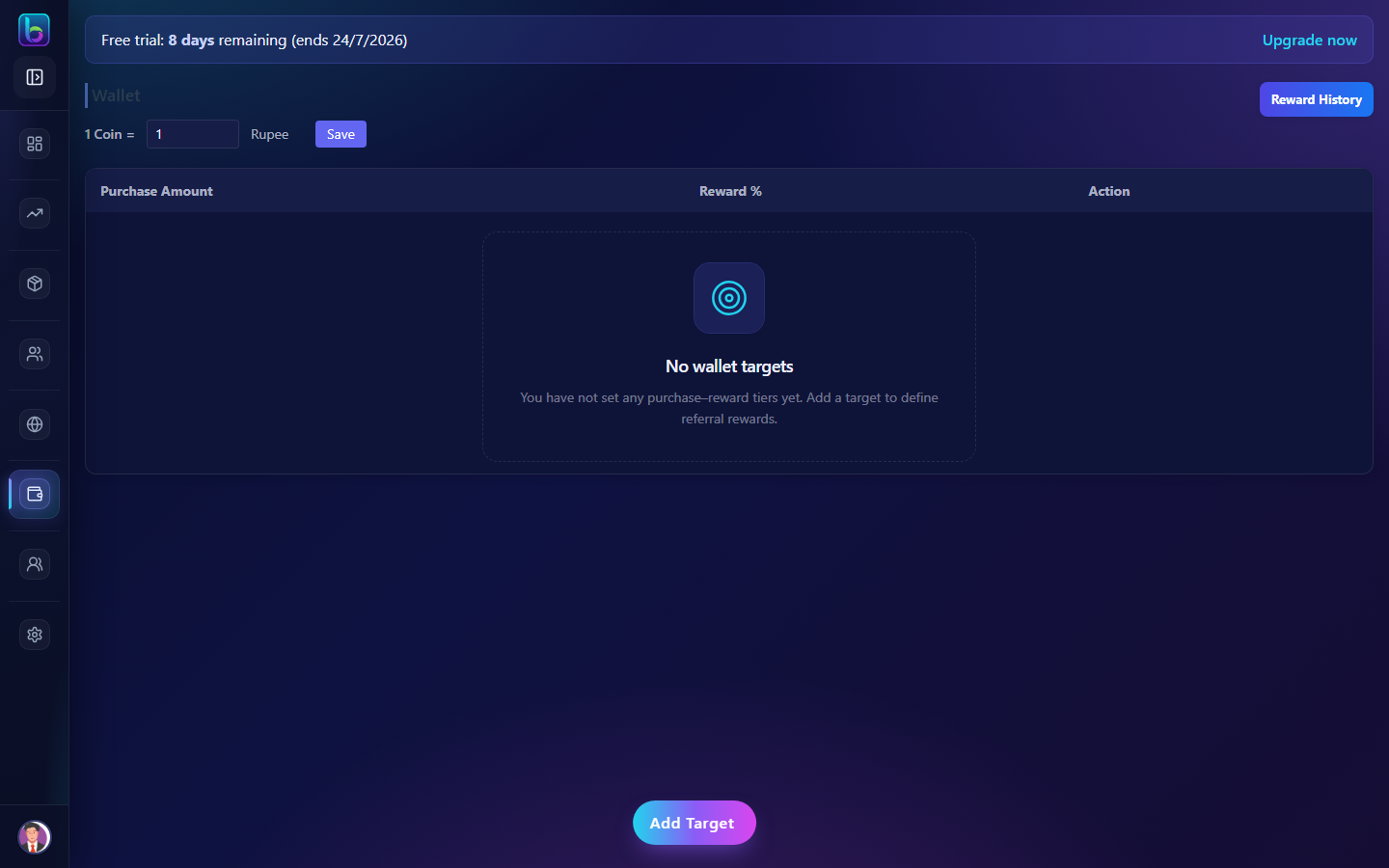 Wallet page