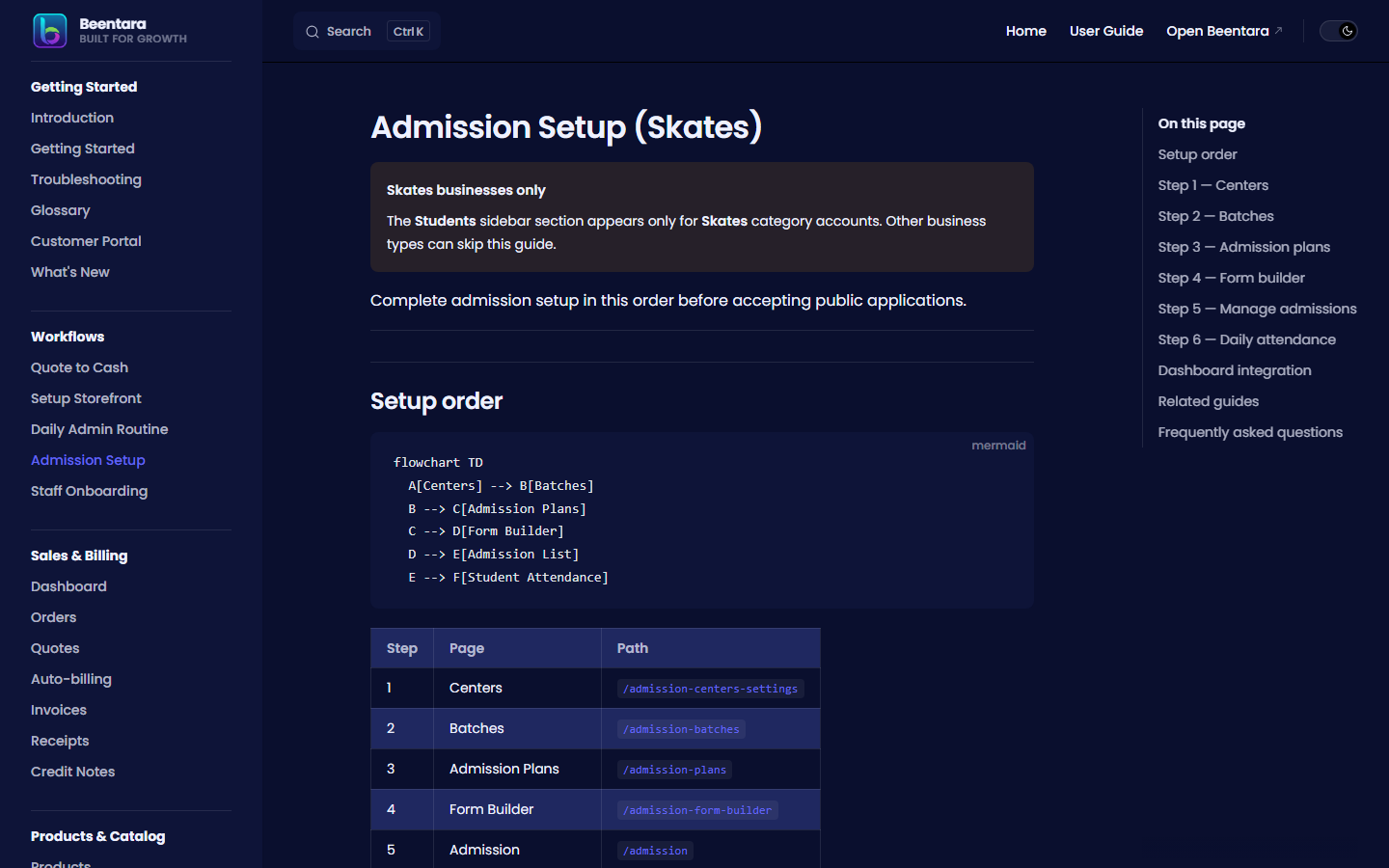 admission-setup page